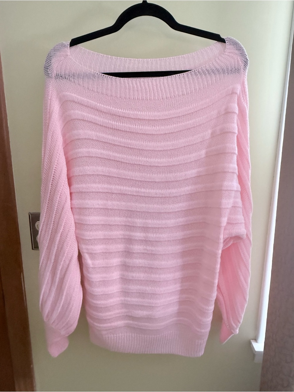 Light Pink Off-the-Shoulder Ribbed Sweater